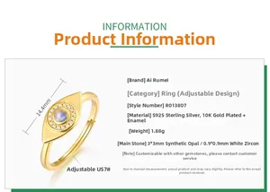 Détail de la bague œil de démon en argent S925 avec opale synthétique et zircons blancs