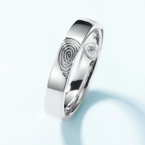S925 sterling silver couple ring featuring custom fingerprint engraving and heart inner detail
