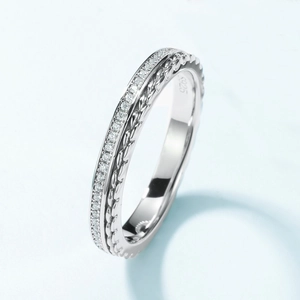 Bague minimaliste en argent sterling S925 avec zircons complets et texture tressée