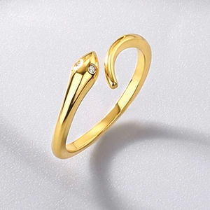 Bague serpent ajustable en or poli pour femme avec cristaux blancs étincelants