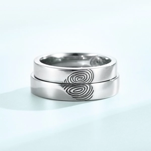 Creative S925 sterling silver couple rings with fingerprint heart pattern design