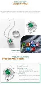 Détail d'une bague et d'un pendentif en argent S925 avec diamant carbone vert taille émeraude