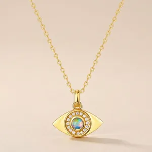 Collier Pendentif Mauvais Œil en Argent Sterling S925 Opale Synthétique Zirconia Plaqué Or 10K Bijoux pour Femmes