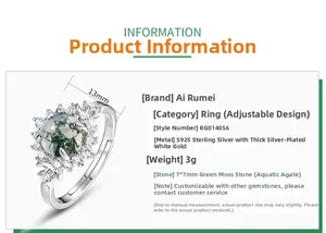 Macro detail of S925 sterling silver ring featuring a round green moss agate center stone