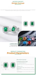 Vue détaillée de boucles d'oreilles émeraude en argent S925 avec pétales en zircone marquise