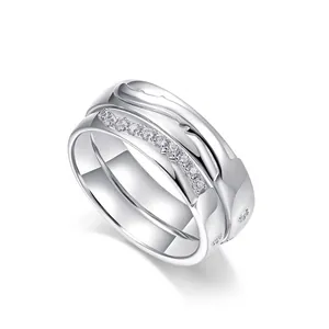 Anelli di Coppia Trendy in Argento Sterling 925 Minimalisti Fiocco di Neve Zirconia Intarsiata Anello Onda Regalo Anniversario