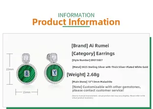 Detaillierte Maße der S925 Silber-Ohrringe mit grünem Malachit-Edelstein-Anhänger
