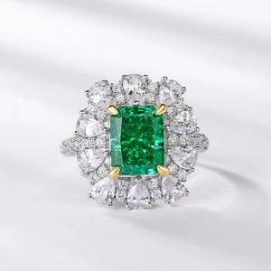 Bague de luxe taille émeraude en argent S925 avec des pierres en forme de poire
