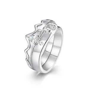 S925 Sterlingsilber Paar Ringe Berg Meer Welle Design Zirkonia Eingelegt Poliert Galvanisiert Verstellbare Offene Fingerringe Mode Schmuck Geschenk