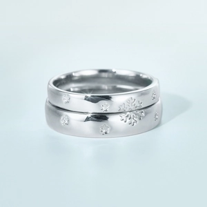Elegante coppia di anelli in argento sterling S925 con fiocchi di neve e impronte
