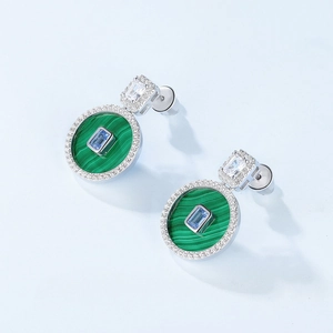Elegante S925 Silber Malachit Ohrhänger mit blauem Edelstein und Zirkonia Akzenten