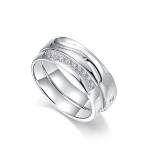 Set di anelli di coppia in argento S925 con zirconi e design elegante a onde