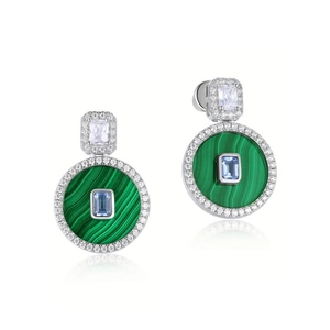 Elegante S925 Sterling Silber Malachit Ohrhänger mit Pavé Diamanten und Kristallen