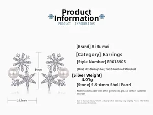 Tableau des dimensions pour boucles d'oreilles flocon et perle de 19mm par 16,5mm