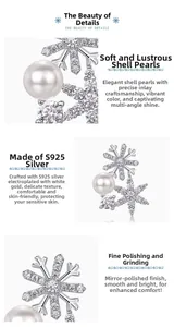 Détails macro de boucles d'oreilles flocon en argent S925 avec perle et zircone