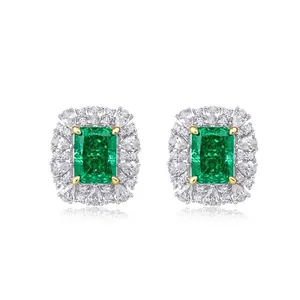 Élégantes Boucles d'Oreilles Clous et Bague Halo en Argent Sterling 925 avec Strass Vert Émeraude Bijoux Géométriques Vintage Femme