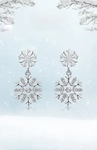 Detailed view of S925 sterling silver snowflake earrings with a moving center zircon stone