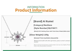 Détails du collier œil maléfique en argent S925 avec pierre alexandrite ronde