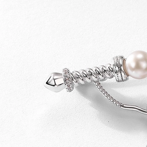 S925 sterling silver freshwater pearl brooch with micro-pave crystals and snake chain