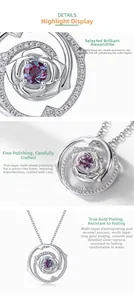 Detailed views of S925 silver rose necklace featuring purple alexandrite stone