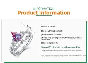 Detailed specs of S925 silver alexandrite ring set with 7x10mm kite cut stone