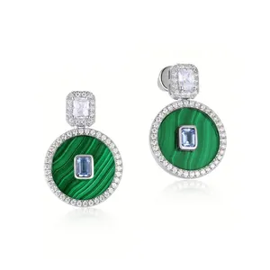 925 Sterlingsilber Malachit Ohrstecker Geometrische Smaragdschliff Blau Stein Strass Eingelegt Ohrhänger Für Damen Schmuck