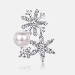 Boucles d'oreilles flocon de neige en argent S925 avec perle et oxyde de zirconium étincelant