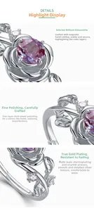 Detail view of S925 silver rose ring with alexandrite and multi-layer gold plating