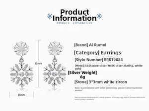 Detailed view of S925 sterling silver snowflake earrings with white zircon dimensions