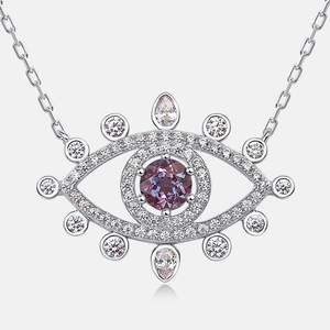 Collier mauvais œil en argent S925 avec alexandrite et zircons blancs brillants sertis