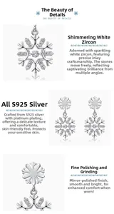 Macro detail of S925 sterling silver snowflake earring with shimmering cubic zirconia