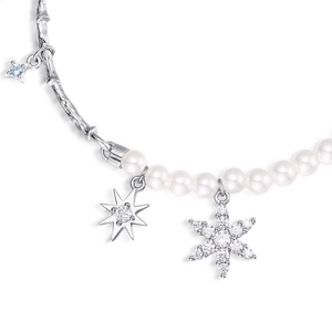 S925 sterling silver snowflake bracelet featuring shell pearls and blue zircon stones
