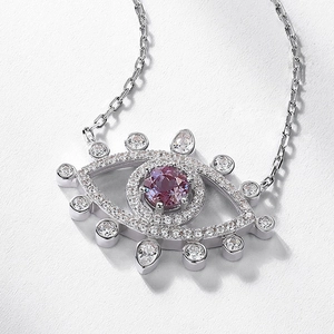 Collier Mauvais Œil en argent S925 avec pierre alexandrite et pavé de zircons brillants