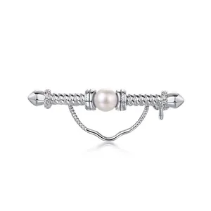925 Sterling Silver Freshwater Pearl Zirconia Pendant Brooch Retro Hollow Floral Design For Women Fine Jewelry No Chain