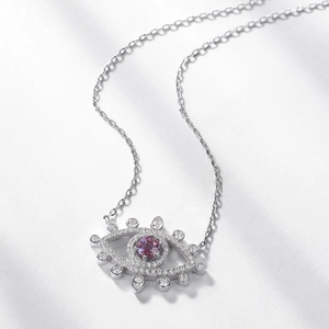 Collier mauvais œil en argent S925 avec pierre alexandrite violette et zircons