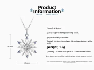 Detailed specs of S925 sterling silver snowflake pendant with shell pearl and zircons