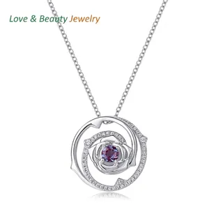 925 Sterling Silver Rose Flower Alexandrite Pendant Necklace For Women Luxury Electroplated Rhinestone Clavicle Chain Jewelry Gift