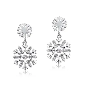 Elegant S925 Sterling Silver Moving Snowflake Drop Earrings With Zirconia Winter Christmas Gift For Women Niche Design Jewelry