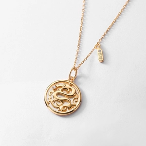 925 silver dragon pendant necklace with white shell inlay and gold Nafu lucky charm tag