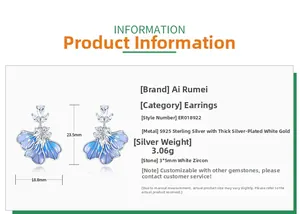 Detailed size specifications for blue enamel iris earrings made of 925 sterling silver
