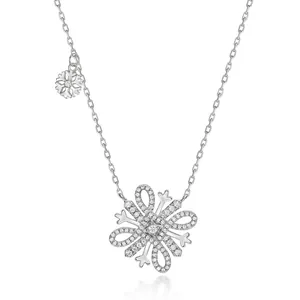 Collier Pendentif Flocon de Neige en Argent Sterling 925 Élégant Strass Brillant Double Flocon de Neige Chaîne Réglable Femme