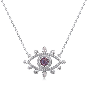 Élégant collier œil protecteur en argent S925 avec alexandrite et zircons clairs