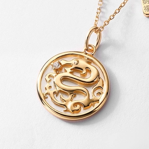925 Sterling Silver Dragon Pendant Necklace with White Shell and Fortune Tag