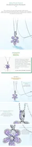 Vue macro du pendentif orchidée en émail ajouré en argent S925 avec détails en zircon