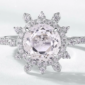 Bague flocon de neige élégante en argent 925 avec grand cristal central et pavé de diamants