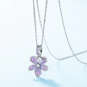 Collier orchidée en argent S925 avec émail violet et cristaux brillants pour femmes