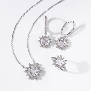 Parure élégante en argent massif S925 avec collier boucles d'oreilles et bague flocon