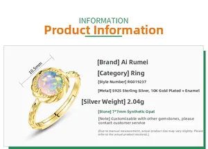 Detailed specs of adjustable S925 silver ring with 7x7mm synthetic opal stone