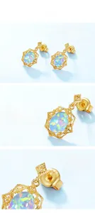 Detailed macro view showing S925 hallmark and hollow pattern of vintage opal stud earrings