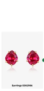 Detailed view of heart-cut ruby stud earrings with gold-plated S925 silver four-claw setting